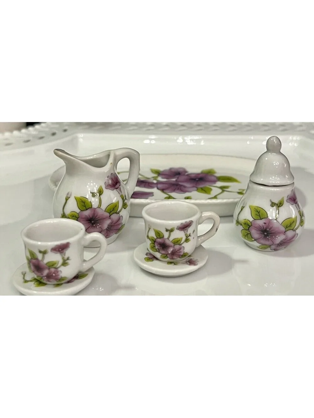 Vintage Royal Norfolk Greenbriar Purple Morning Glory Mini Doll Tea Set